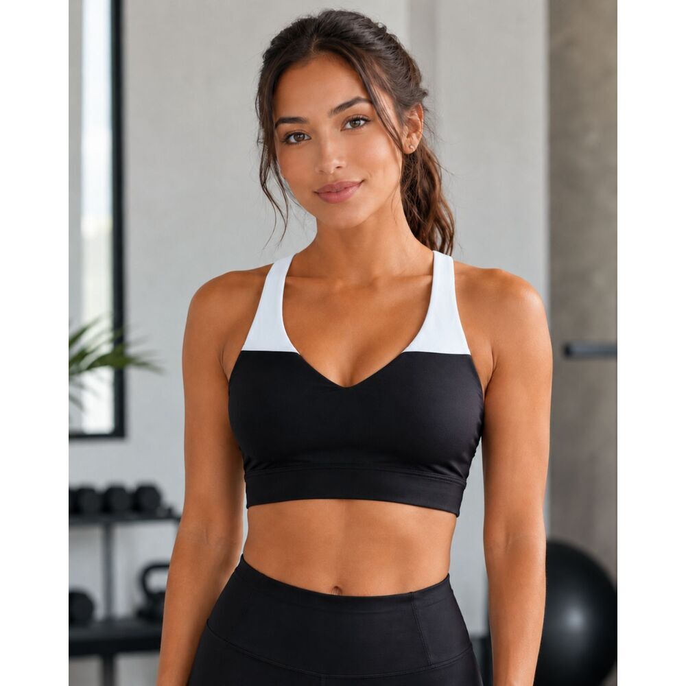 Victoria's Secret Black With White Straps Sport Bra Removable Padding - Medium
